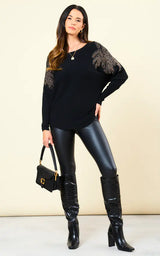 AngelEye Embellished Batwing Sweater / Black