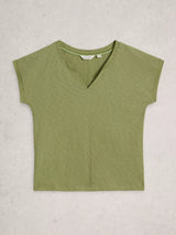 WHITE STUFF NELLY NOTCH NECK TEE / GREEN