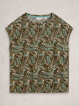 WHITE STUFF ROWAN LINEN TEE / GREEN PRINT