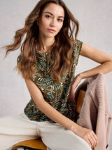 WHITE STUFF ROWAN LINEN TEE / GREEN PRINT