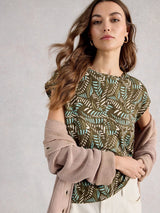 WHITE STUFF ROWAN LINEN TEE / GREEN PRINT