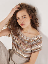 Apricot Clothing Hand-Crocheted Top / Coral Multi Stripe