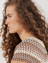 Apricot Clothing Hand-Crocheted Top / Coral Multi Stripe