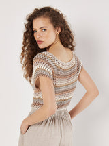 Apricot Clothing Hand-Crocheted Top / Coral Multi Stripe