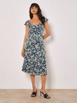Apricot Ruffle Dress / Navy