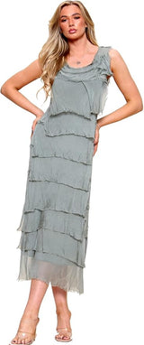 Jessica Laura Tiered Italian Silk Dress / Silver-Grey