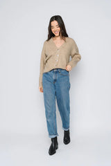 Orb Crystal Button-Front Cardigan/ Fawn