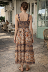 See U Soon Paris Sundress / Bohemian Border Print Midi Dres