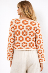 Apricot Crocheted Hexagons Sweater / Terra Cotta-natural