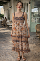 See U Soon Paris Sundress / Bohemian Border Print Midi Dres