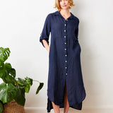 Larino Linen Shirt Dress / Navy