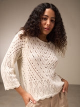 Nile Pointelle Cotton Sweater / Ecru