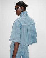 Grace & Mila Vita Cropped Denim Shirt Jacket / Blue PinStripe