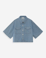 Grace & Mila Vita Cropped Denim Shirt Jacket / Blue PinStripe