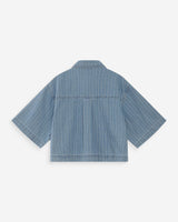 Grace & Mila Vita Cropped Denim Shirt Jacket / Blue PinStripe