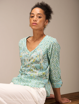 Nile Mixed Print Cotton Blouse / Sea
