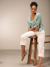 Nile Mixed Print Cotton Blouse / Sea