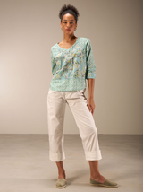 Nile Mixed Print Cotton Blouse / Sea