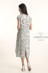 Linen Luv Dress / Beige-Black leaf Print
