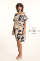 Linen Luv Dress / Navy Sand print