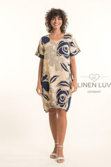 Linen Luv Dress / Navy Sand print