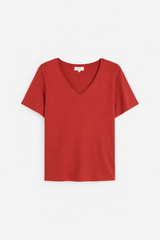 Yerse V-Neck Organic cotton T-Shirt / Terracotta Red