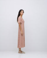 Yerse Floral Crepe Dress / Terracotta