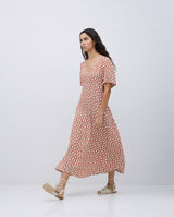 Yerse Floral Crepe Dress / Terracotta