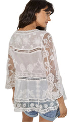 Apricot Embroidered Mesh Oversized Peplum Top / White
