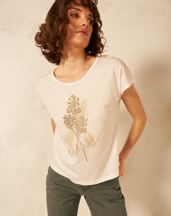Nile Botanical Print TShirt / Off White