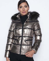 Bronze Bomber Jacket with Faux Fur Trim