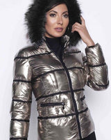 Bronze Bomber Jacket with Faux Fur Trim