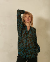 Nile Print Blouse/ Petrol Geo print