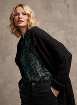 Nile Print Blouse/ Petrol Geo print