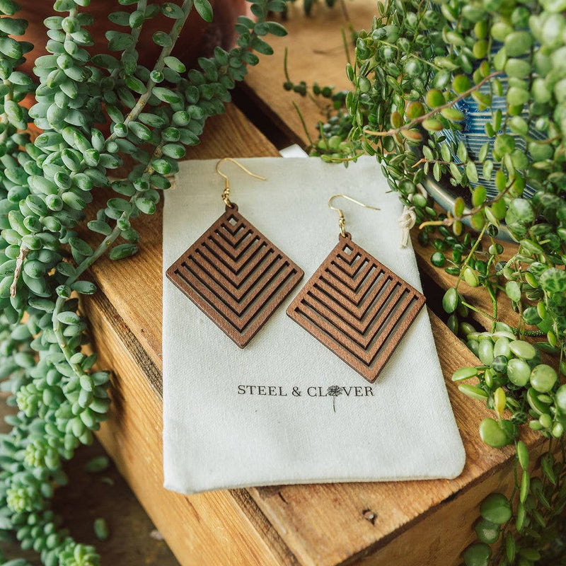 Steel & Clover Cobi Geometric Wooden Earrings: Brown