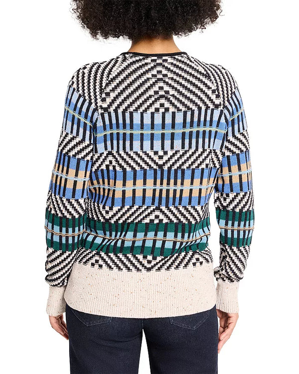 Nic & Zoe Graphic Stripe Sweater / Blue Multi
