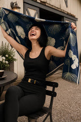 Winding River Falling Ginkgo Reversible Wrap / Navy & Cream