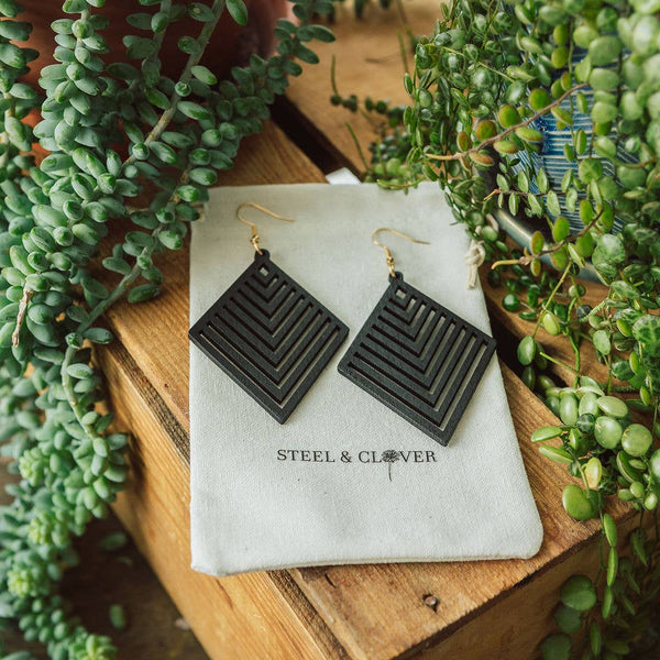 Steel & Clover Cobi Geometric Wooden Earrings: Black