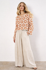 Apricot Crocheted Hexagons Sweater / Terra Cotta-natural