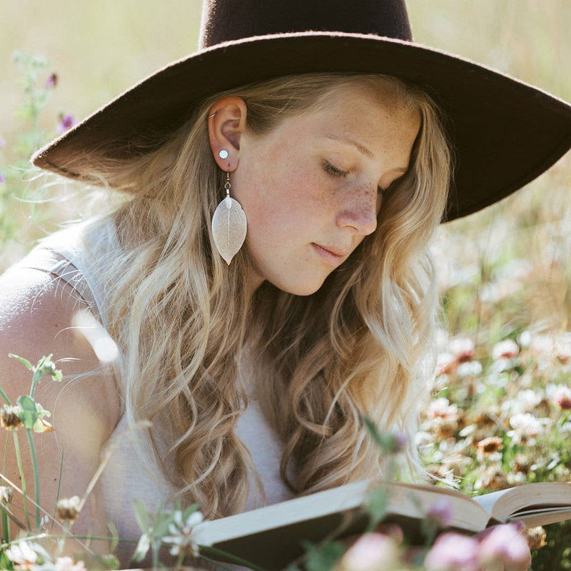 Steel & Clover Rose Gold Real Leaf Earring: 9 cm