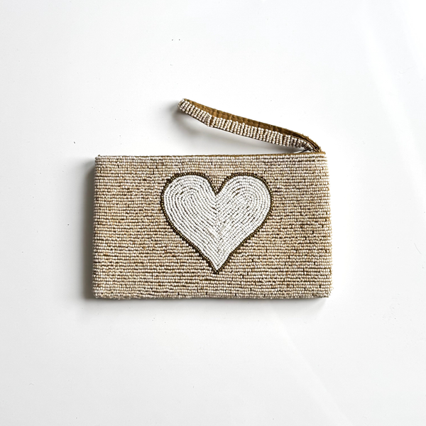 Beaded Heart Clutch: Grey