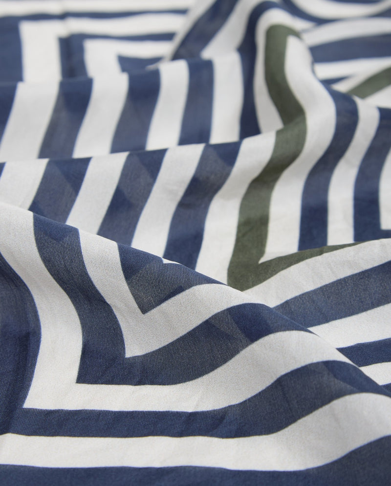 Yerse Printed Silk Scarf / Khaki-Blue