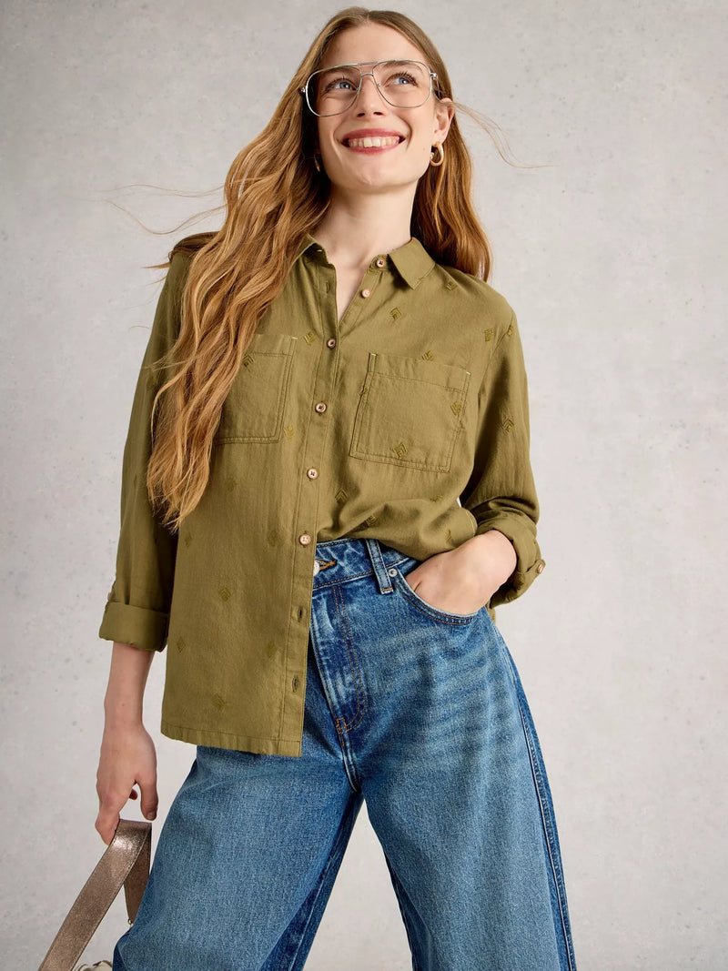 Whitestuff Sofie Shirt / Khaki Green