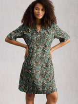 WHITE STUFF JUNE LINEN DRESS/ GREEN PRINT