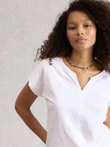 White Stuff Nelly Emroidered Tee / White