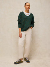 White Stuff Textured V-Neck Sweater /  Dark Green