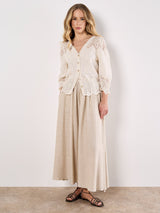 Apricot Embroidered Mesh Button Down Top/ Ivory