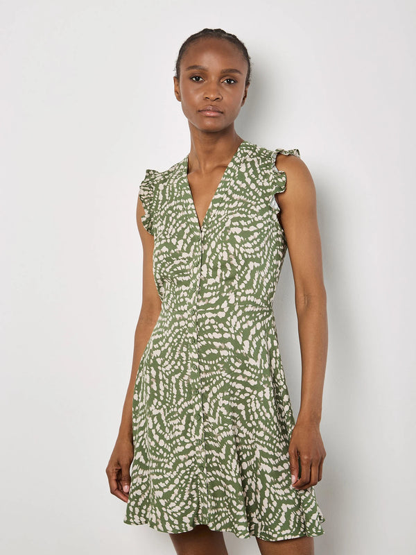 Apricot Wavy Spot Dress/ Thyme Green