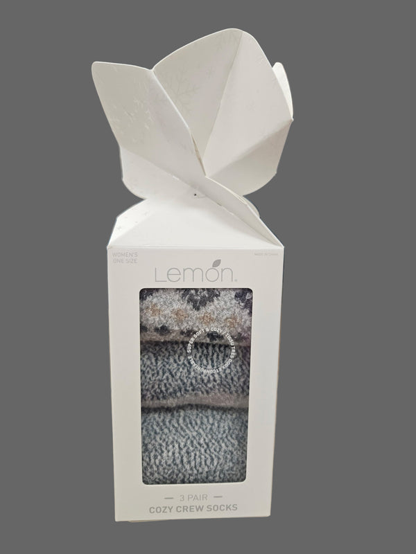 3 Pack Cozy Crew Sock Gift Box / Blue mix