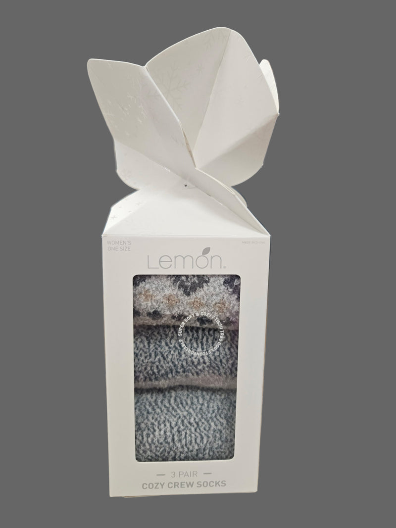 3 Pack Cozy Crew Sock Gift Box / Blue mix